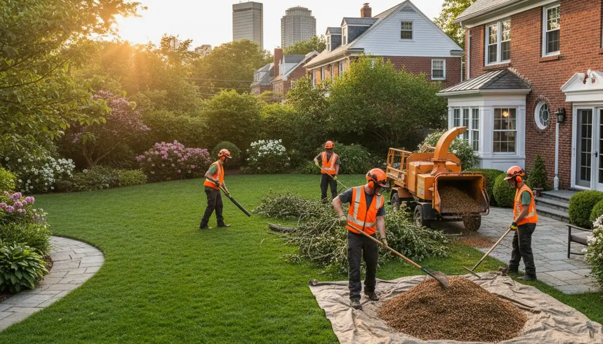 Professional tree removal cleanup and restored yard in Boston MA by licensed arborists