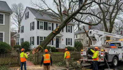 Emergency tree removal after storm damage in Charlestown, Boston MA restoring property safety