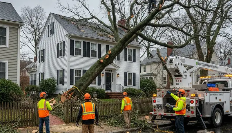 Emergency tree removal after storm damage in Charlestown, Boston MA restoring property safety