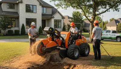 Professional stump removal service in Boston MA safely grinding tree stumps for local property owners