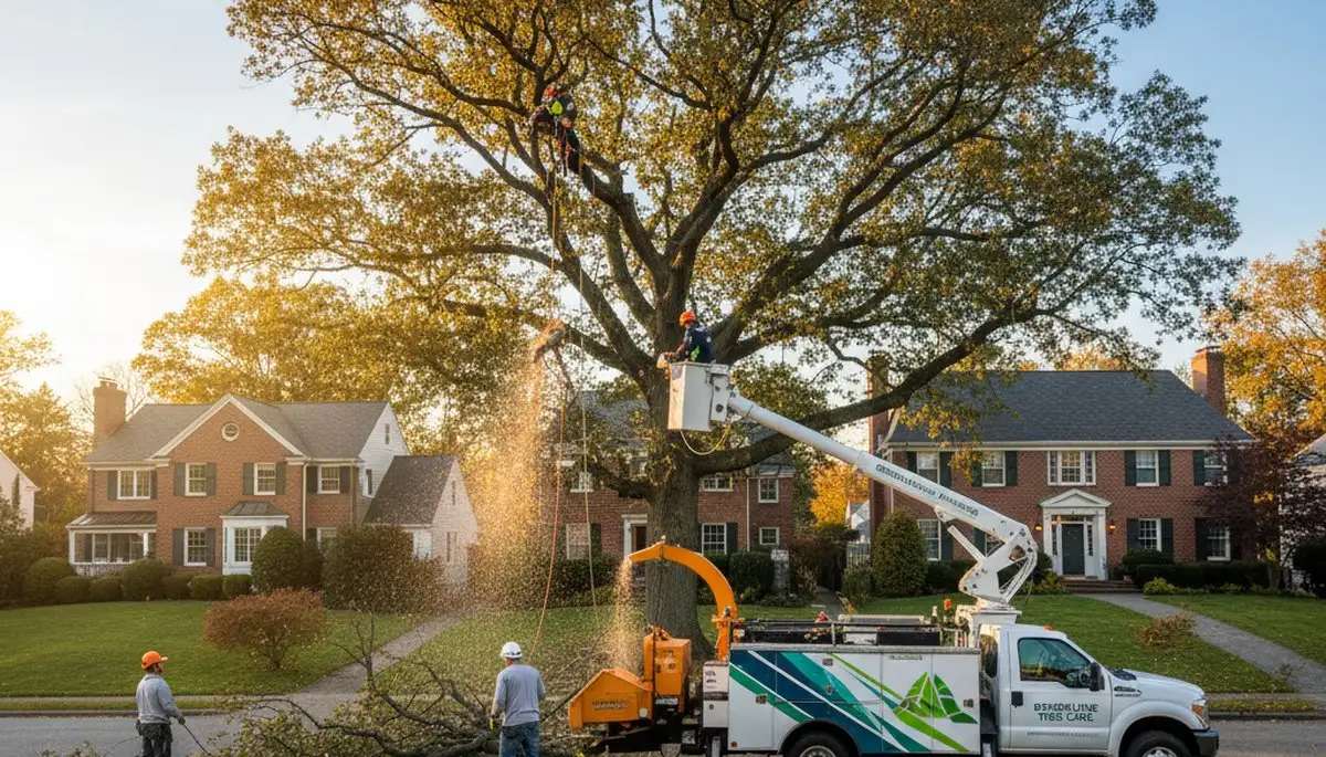 Professional tree removal service crew working in Boston MA yard