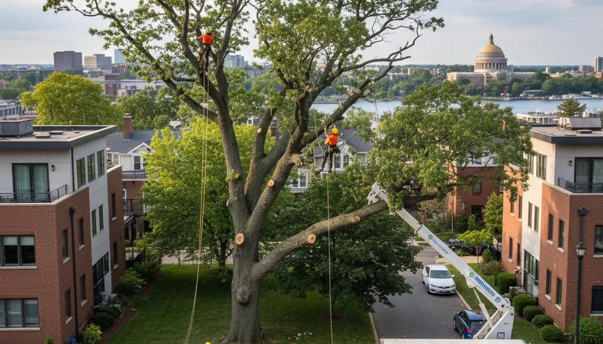 Professional tree removal service in Boston MA removing large oak safely