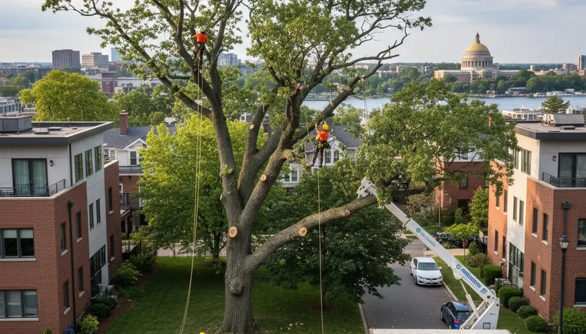 Professional tree removal service in Boston MA removing large oak safely