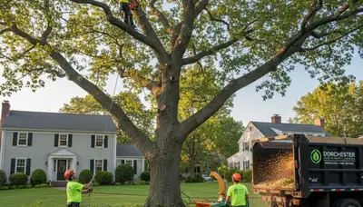 Professional tree removal service in Boston MA safely cutting and clearing large tree