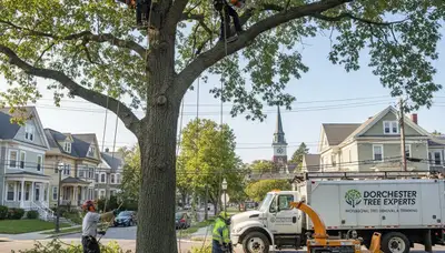 Professional tree removal service in Boston MA safely cutting large tree branches