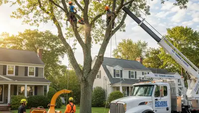Professional tree removal service in Boston MA safely cutting and clearing large trees