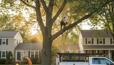 Professional tree removal service crew working safely in Boston, MA